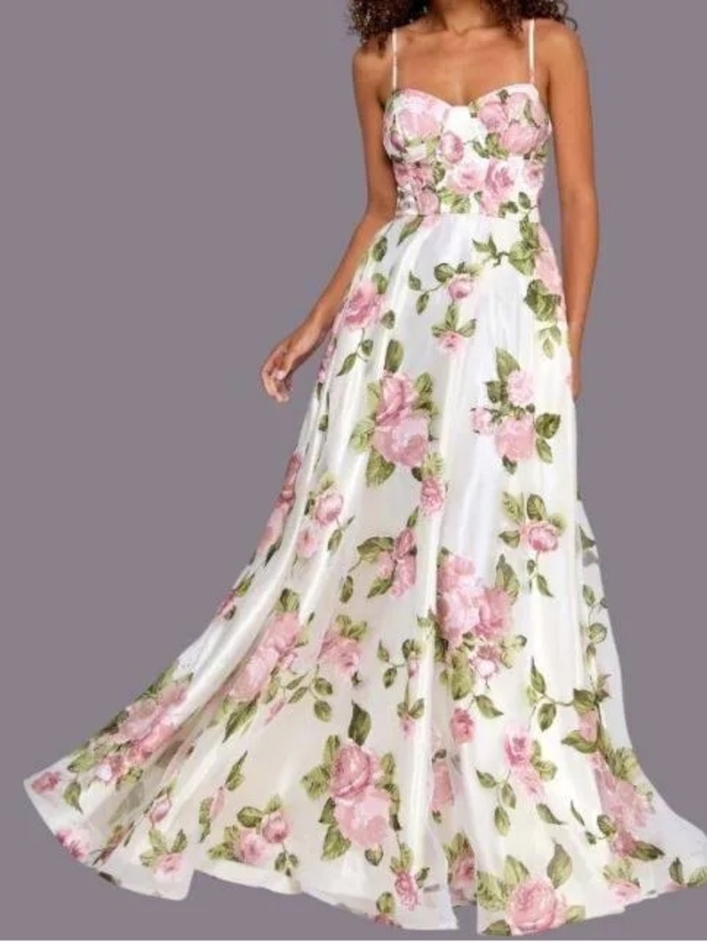 Dillards Floral Maxi Dress in White & Pink Size 15/16